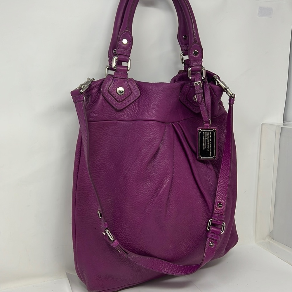 Marc by Marc Jacobs Purple Leather Long Tote Bag Double Handle Shoulder Strap - Picture 3 of 16